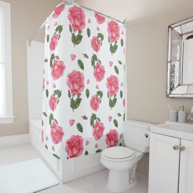 Shabby Chic Rosa Rosen Blumenmuster Duschvorhang (Beispiel)