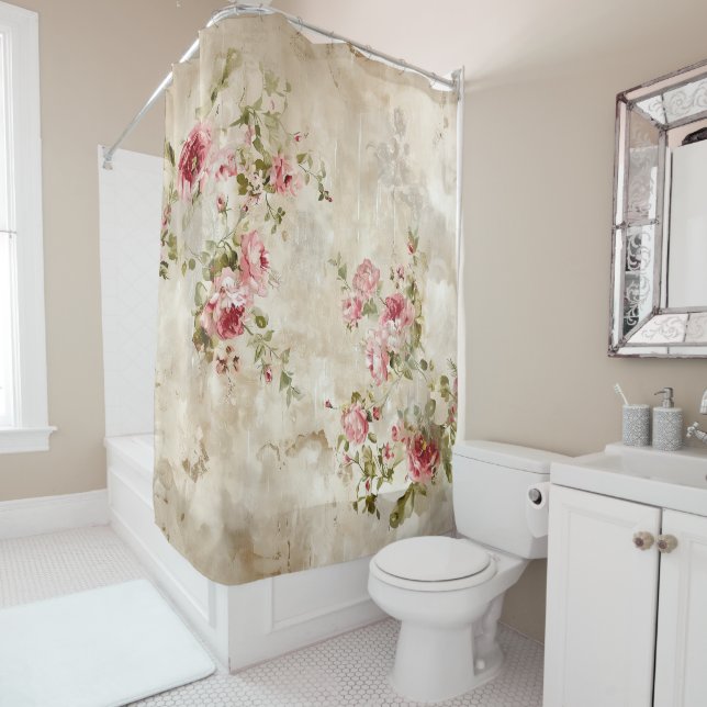 Shabby Chic Rosa Rosen Duschvorhang (Beispiel)