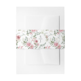 Shabby Chic Rosa Rosengrün Monogramm Einladungsbanderole