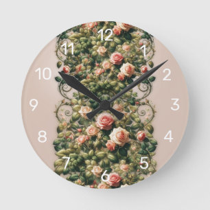 Shabby Chic Rosa Rosenreben Blumen Elegant Runde Wanduhr