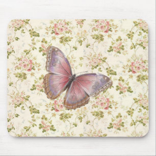 Shabby Chic Rosa Schmetterling Blumen Mousepad