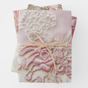 Shabby Chic Rosa Spitze Geschenkpapier Set