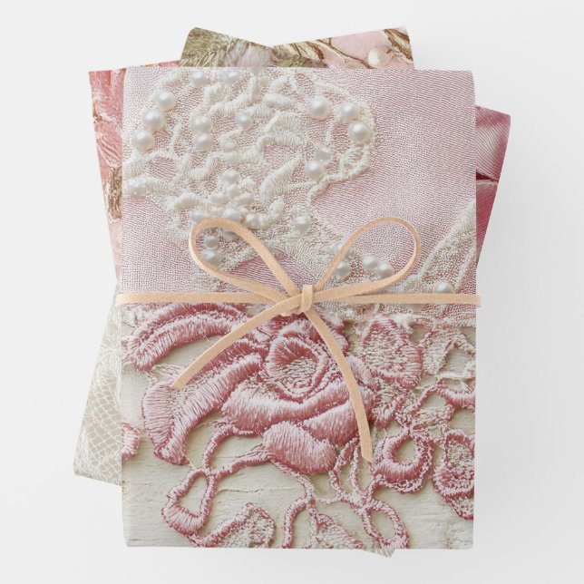 Shabby Chic Rosa Spitze  Geschenkpapier Set (Beispiel)