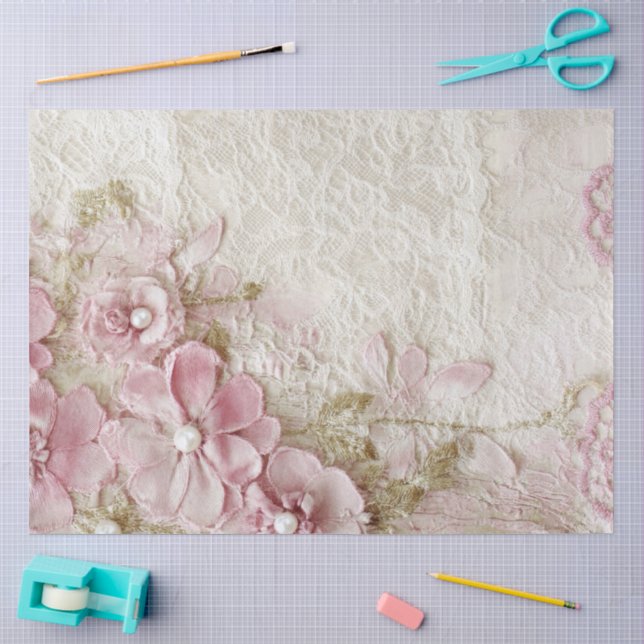 Shabby Chic Rosa Spitze  Seidenpapier (Basteln)