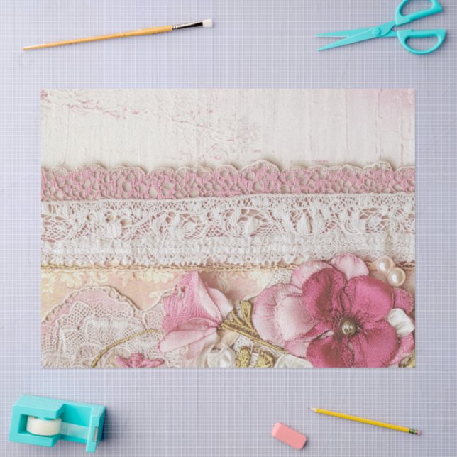 Shabby Chic Rosa Spitze  Seidenpapier (Basteln)