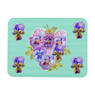 Shabby Chic Rosa Stiefmütterchen Floral Aqua Strei Magnet