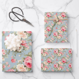 Shabby Chic Rosa und Blaue Hütte Rose Geschenkpapier Set
