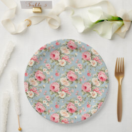 Shabby Chic Rosa und Blaue Hütte Rose Pappteller