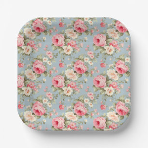 Shabby Chic Rosa und Blaue Hütte Rose Pappteller