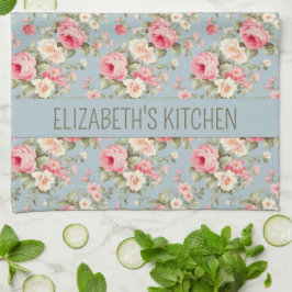 Shabby Chic Rosa und Blaue Hütte Rose und Blume Geschirrtuch