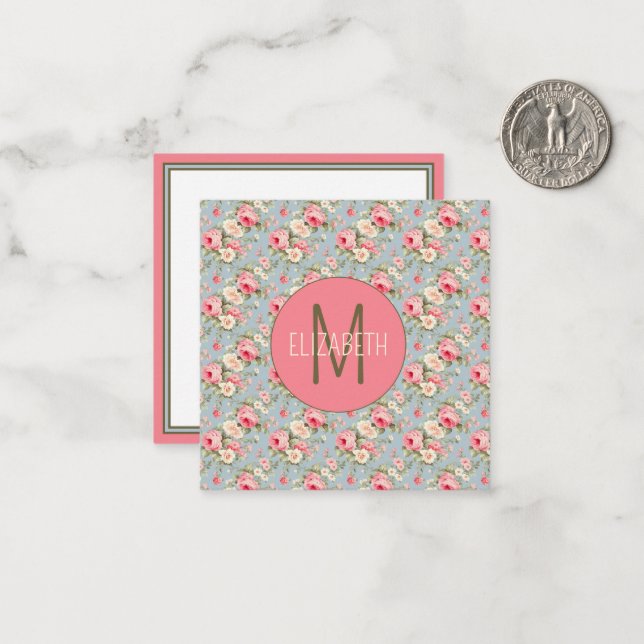 Shabby Chic Rosa und Blaue Hütte Rose und Blume Mitteilungskarte (Vorderseite/Rückseite Beispiel)