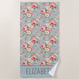 Shabby Chic Rosa und Blaue Hütte Rose und Blume Strandtuch