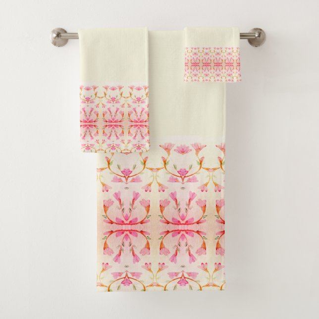 Shabby Chic Rosa und Creme Badhandtuch Set (Insitu)