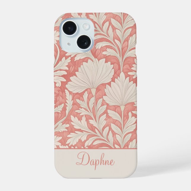 Shabby Chic Rosa und Creme Personalisiert iPhone 15 Hülle (Rückseite)