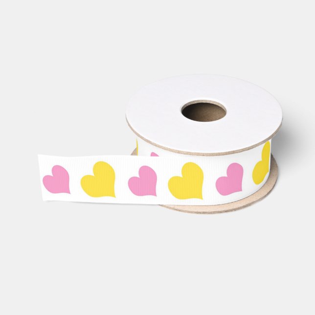 Shabby Chic Rosa und Gelbe Herzen Ripsband (Spule)