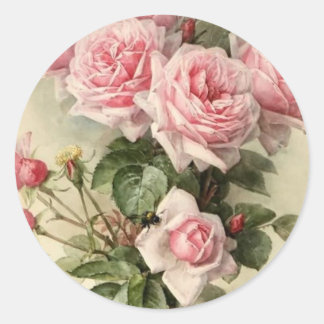 Shabby Chic Rosa Viktorianische Rose Runder Aufkleber