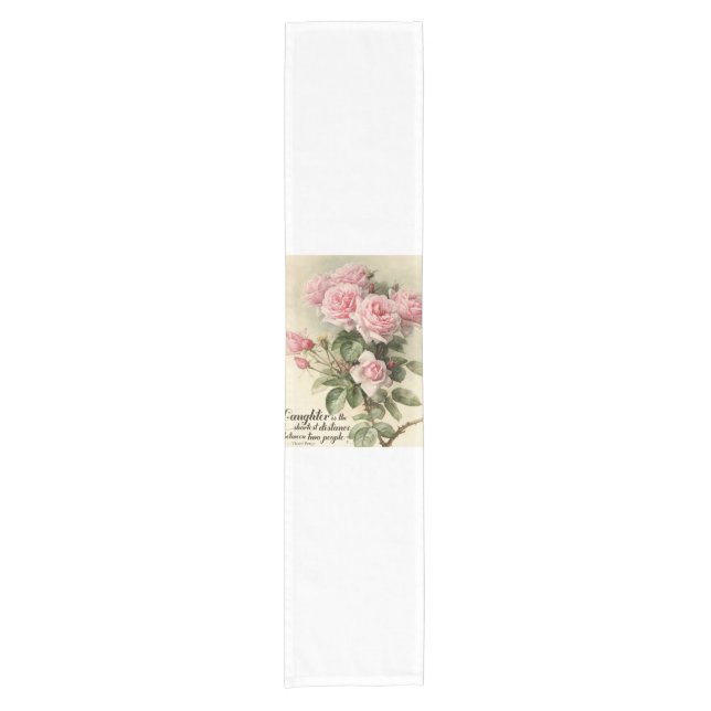 Shabby Chic-rosa viktorianische Rosen Kurzer Tischläufer (Vorderseite)