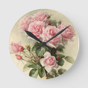 Shabby Chic-rosa viktorianische Rosen Runde Wanduhr