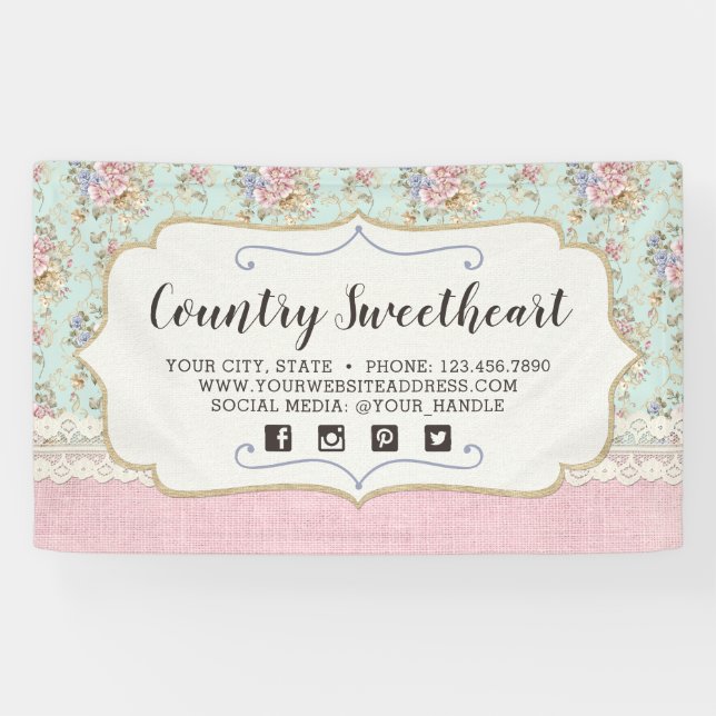 Shabby Chic-rosa Vintage Bauernhaus-mit Banner (Horizontal)