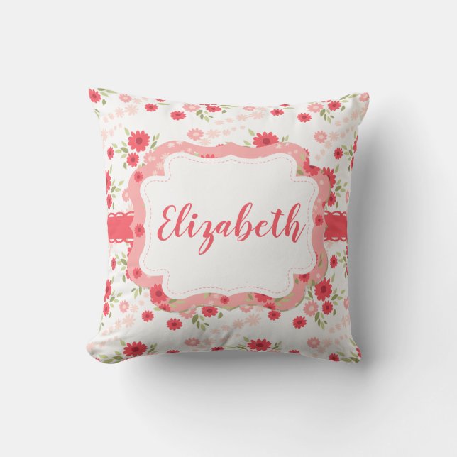 Shabby Chic-rosa weiße mit BlumenBlume Kissen (Vorderseite)