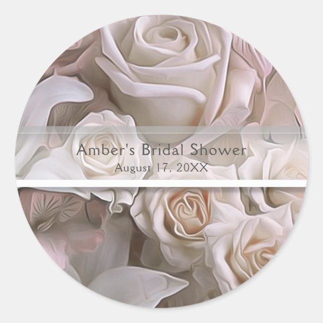 Shabby Chic Rose Blumengeflecht Brautparty Kundenf Runder Aufkleber (Vorderseite)