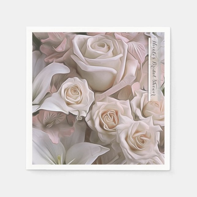 Shabby Chic Rose Blumenstrauß Brautparty Elegante Serviette (Vorderseite)