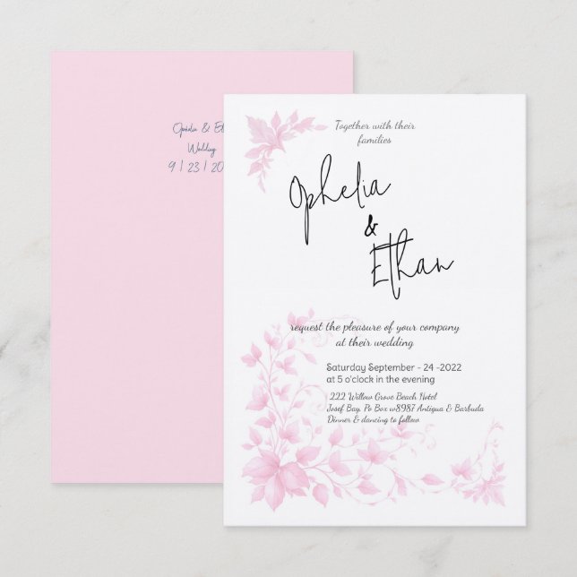 Shabby Chic Rose faire-part de mariage Floral (Devant / Derrière)