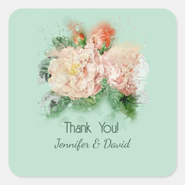 Shabby Chic-Rose Hochzeitsticker Quadratischer Aufkleber (Vorderseite)
