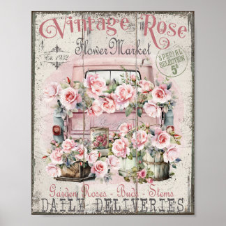 Shabby Chic Rose holen Blume Marktplakat ein Poster