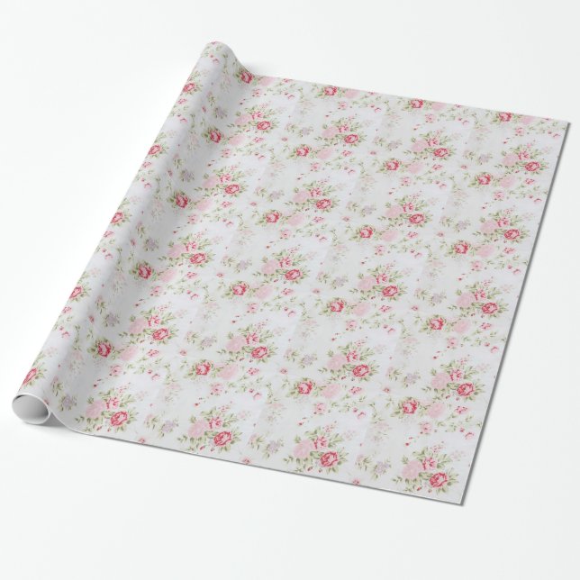 Shabby Chic-Rose mit Blumen Geschenkpapier (Ungerollt)