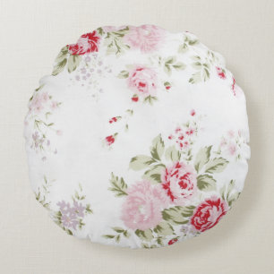 Shabby Chic-Rose mit Blumen Rundes Kissen