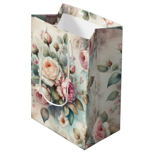 Shabby Chic-Rose Mittlere Geschenktüte (Vorderseite Schrägansicht)