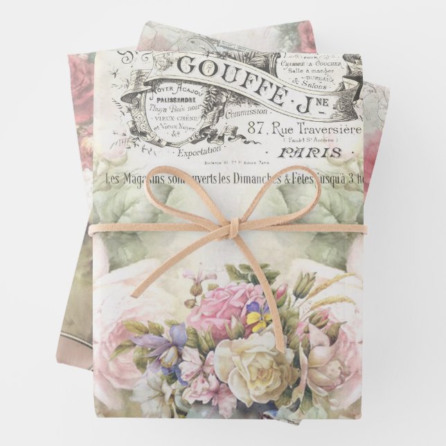 Shabby Chic-Rose-Muster Geschenkpapier Set (Beispiel)