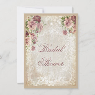 Shabby Chic Rose Perlen und Spitzen-Brautparty Einladung