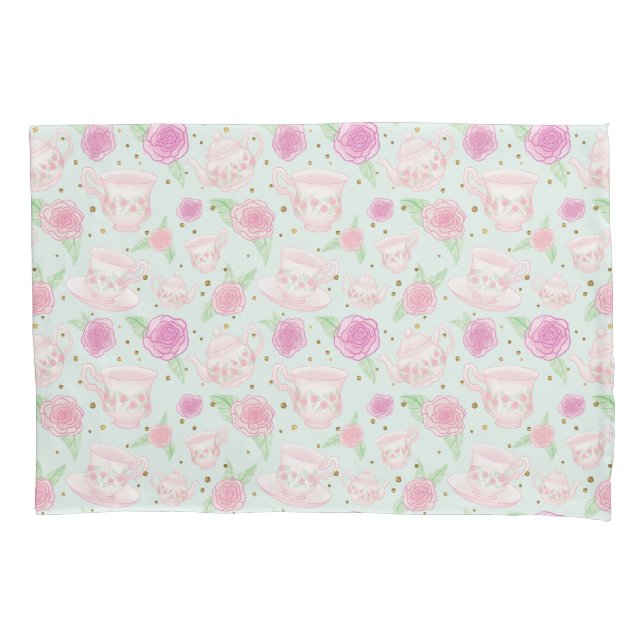 Shabby Chic Rose Teebeuteln Muster Kissenbezug (Vorderseite)
