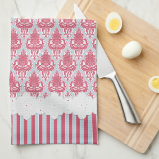 Shabby Chic-Rose u. Blau-Damast u. Streifen Küchentuch