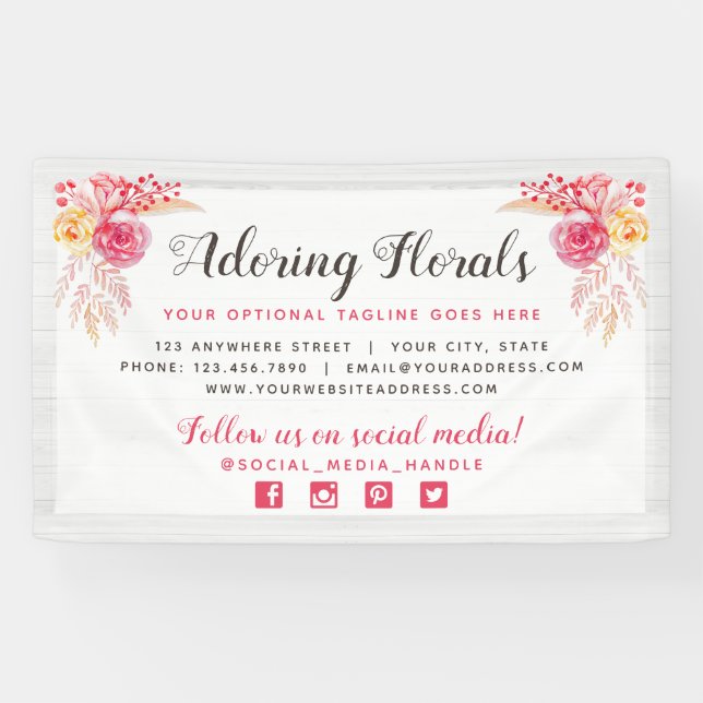 Shabby Chic-Rose und rustikales Holz Rosa Rosa Blü Banner (Horizontal)