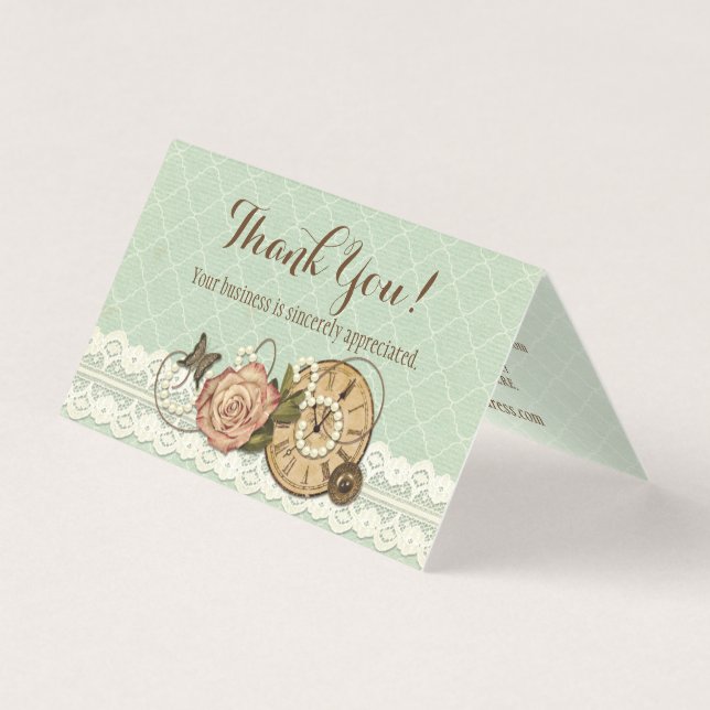 Shabby Chic Rose Vintag Schmuck Danke Karte (Vorderseite)