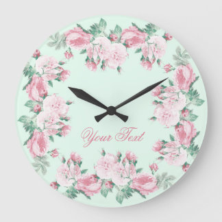 Shabby Chic-Rosen-Wanduhr personalisiert Große Wanduhr