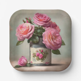 Shabby Chic Rosenquadrat Papierplatte Pappteller