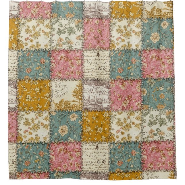 Shabby Chic Rosenquiltingmuster Duschvorhang (Vorderseite)