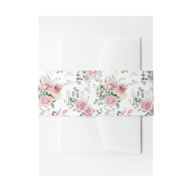 Shabby Chic Roses Eukalyptus Grüne Einladungsbanderole (Vorderseite Beispiel)