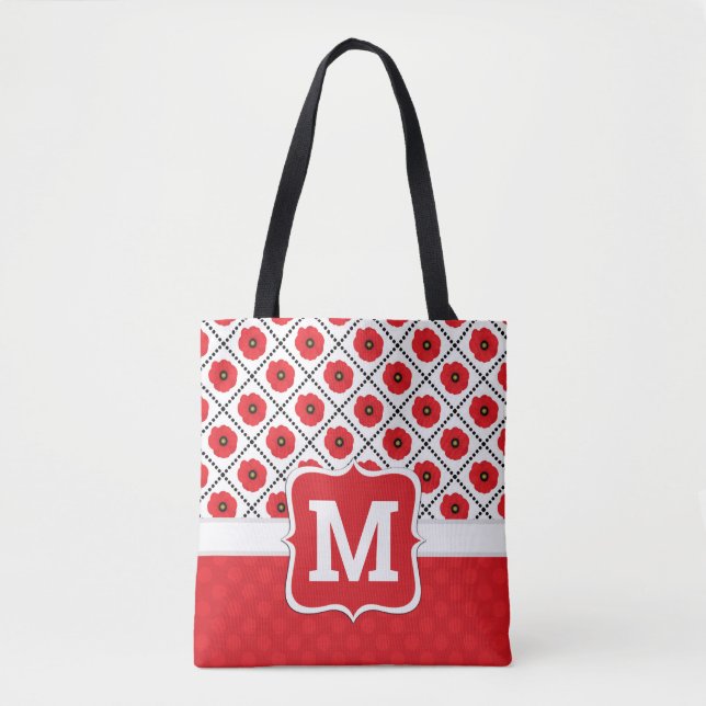 Shabby Chic Rot, Schwarz und Weiß Pupien Monogramm Tasche (Vorderseite)