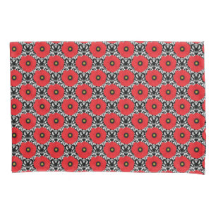 Shabby Chic Rot, Schwarz & Weiß Mohn Blumen Kissenbezug