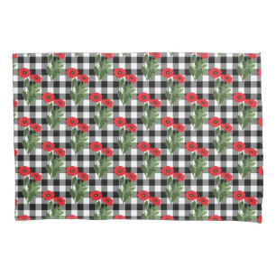 Shabby Chic Rot, Schwarz & Weiß Mohn Blumen Kissenbezug