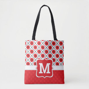 Shabby Chic Rot, Schwarz & Weiß Mohn Monogramm Tasche