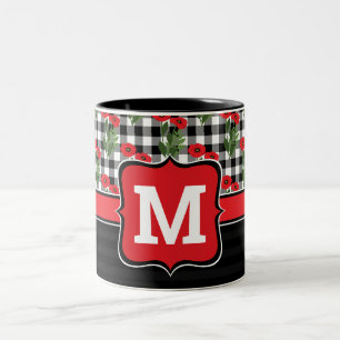 Shabby Chic Rot, Schwarz & Weiß Mohn Monogramm Tw Zweifarbige Tasse