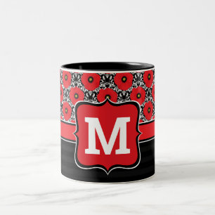 Shabby Chic Rot, Schwarz & Weiß Mohn Monogramm Zweifarbige Tasse