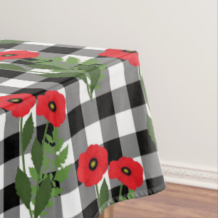 Shabby Chic Rot, Schwarz & Weiß Mohnblumen Blumen Tischdecke