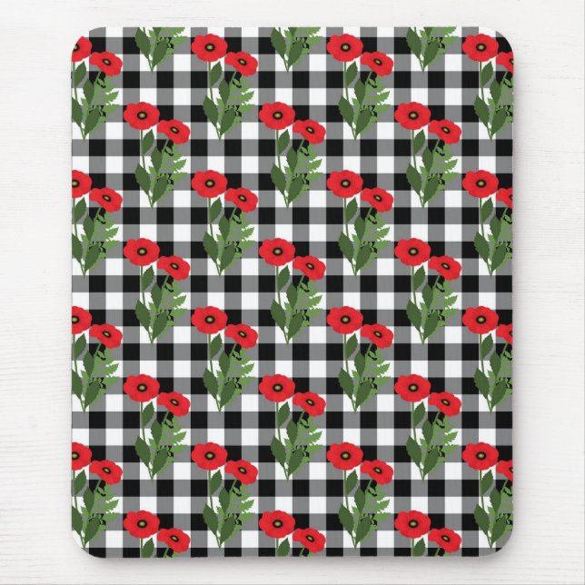 Shabby Chic Rot, Schwarz & Weiß Pupien Blütenblüte Mousepad (Vorne)